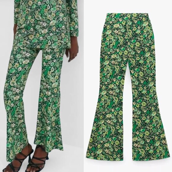 NEW Zara Hippie Boho Floral Flared High-Waisted Pants, Size M - Picture 3 of 15